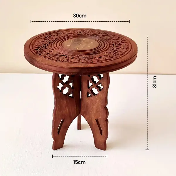 Handcarved_Wooden_Round_Table_Premium_Quality_&_Foldable_Side_Table