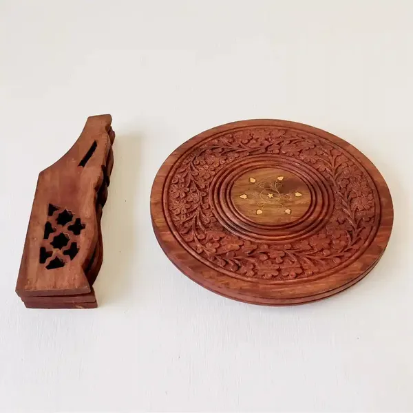 Handcarved_Wooden_Round_Table_Premium_Quality_&_Foldable_Side_Table
