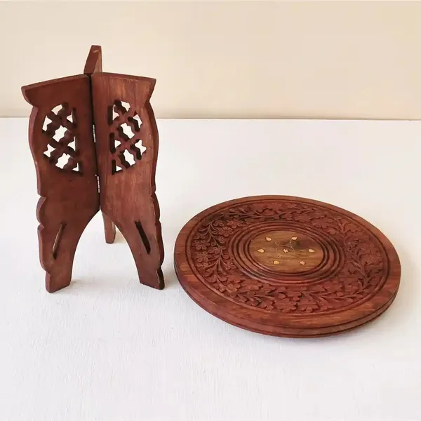 Handcarved_Wooden_Round_Table_Premium_Quality_&_Foldable_Side_Table
