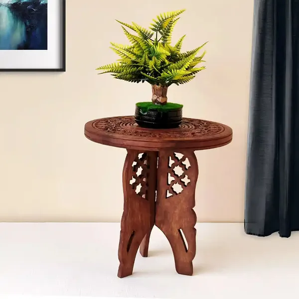 Handcarved_Wooden_Round_Table_Premium_Quality_&_Foldable_Side_Table