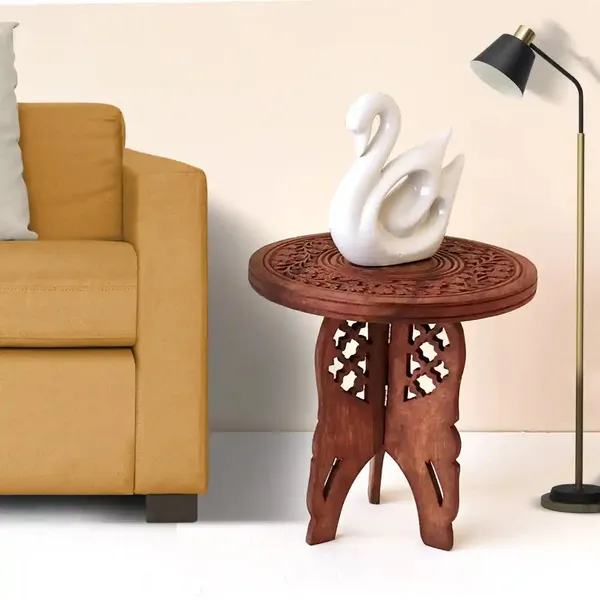 Handcarved_Wooden_Round_Table_Premium_Quality_&_Foldable_Side_Table