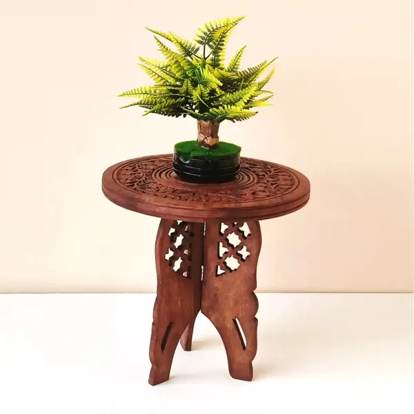 Handcarved_Wooden_Round_Table_Premium_Quality_&_Foldable_Side_Table