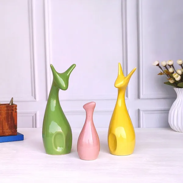 Set_Of_3_Deer_Showpiece_Made_Of_Ceramic_Figurine_And_Statues_Green_Pink_&_Yellow