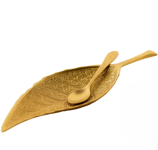 Golden_Leaf_Pattern_Serving_Plate_with_Matching_Spoon