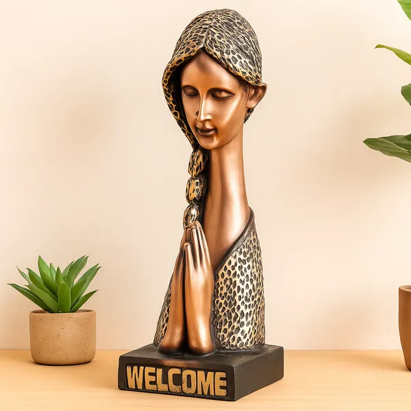 Golden_Serenity:_Leopard-Printed_Praying_Woman_Statue_with_'WELCOME'_Base