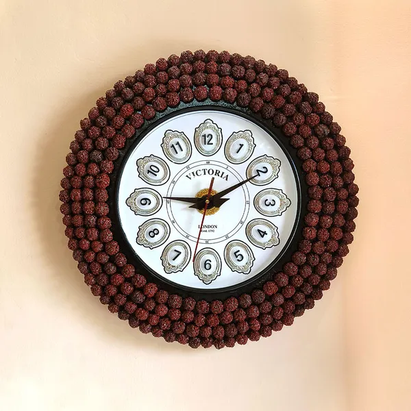 Handcrafted_Decorative_Wall_Clock_â€“_Rudraksha_Bead_Design