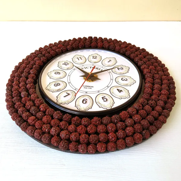 Handcrafted_Decorative_Wall_Clock_â€“_Rudraksha_Bead_Design
