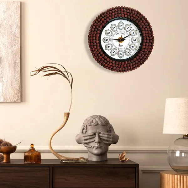 Handcrafted_Decorative_Wall_Clock_â€“_Rudraksha_Bead_Design