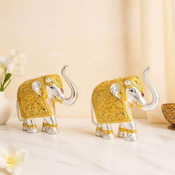 Royal_Silver_&_Gold_Elephant_Figurines_for_Home_Decor