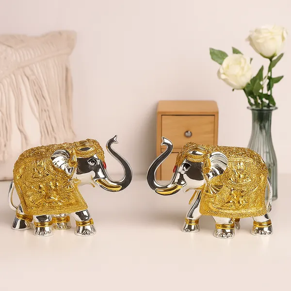 Royal_Silver_&_Gold_Elephant_Figurines_for_Home_Decor