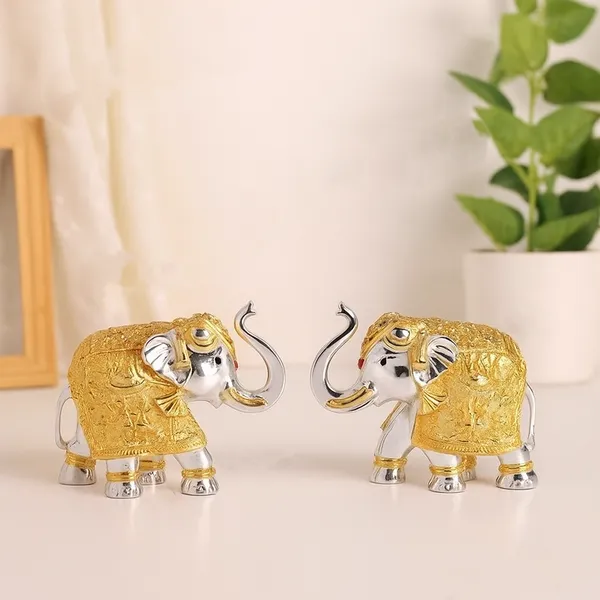 Royal_Silver_&_Gold_Elephant_Figurines_for_Home_Decor