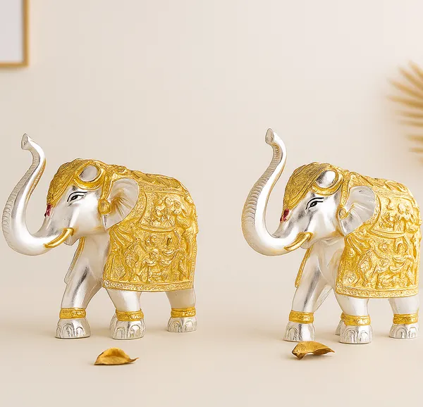 Royal_Silver_&_Gold_Elephant_Figurines_for_Home_Decor