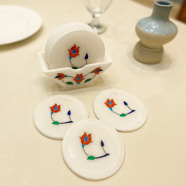 White_Marble_Floral_Coasters