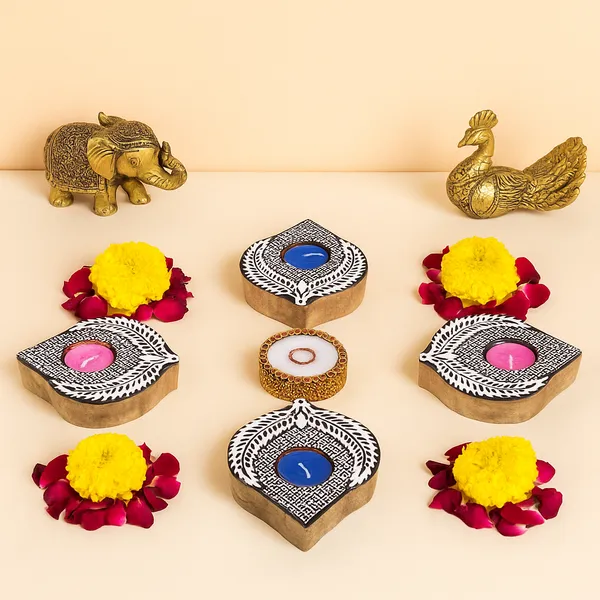 Wooden_Paanshaped_Block_Print_Tea_Light_Holder_Perfect_For_Diwali_Rangoli_&_Home_Decor