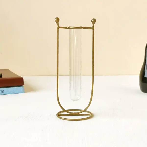 Elegant_Ushaped_Goldenen_Metal_Flower_Vase_With_Glass_Tube_Flower_Pot