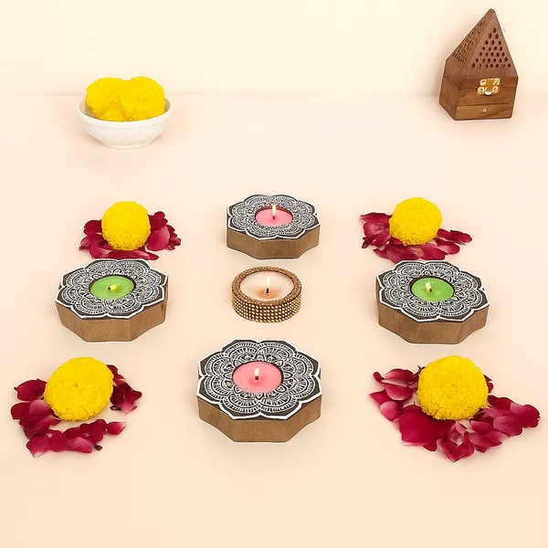 Rangolistyle_Flowershaped_Wooden_Block_Print_Tea_Light_Candle_Holder_Perfect_For_Diwali_&_Festival_Decorations