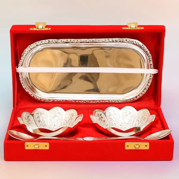 Set_Of_2_Silver_Lotus_Bowl_Set_With_Embossed_Tray_Kitchenware_Bowls_Spoon_With_Tray
