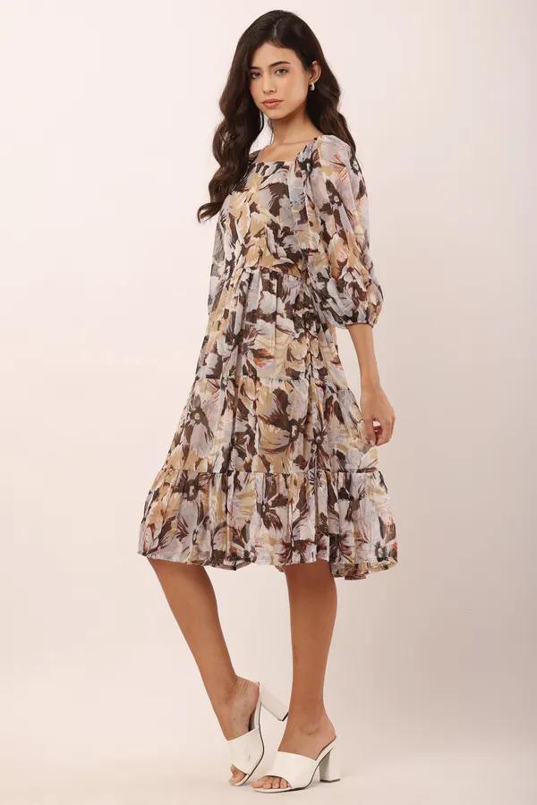Grey_Chiffon_Fit_And_Flare_Above_Knee/Mid_Thigh_Length_Dress_For_Women