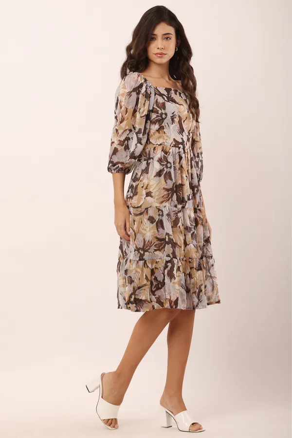 Grey_Chiffon_Fit_And_Flare_Above_Knee/Mid_Thigh_Length_Dress_For_Women