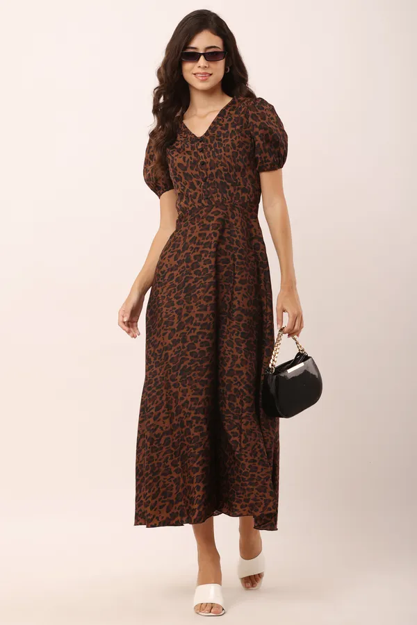 Leopard_Print_Crepe_Fit_And_Flare_Below_Knee_Dress_For_Women