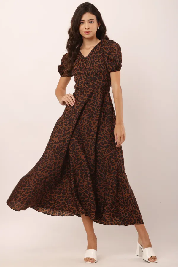 Leopard_Print_Crepe_Fit_And_Flare_Below_Knee_Dress_For_Women