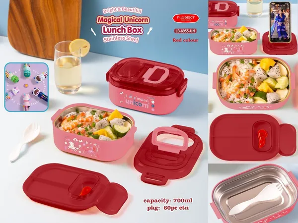 Duomunch_Ss304_Lunch_Box_Dino,_Panda,_Unicorn_Print_700Ml_With_Spoon_&_10-Color_Pen