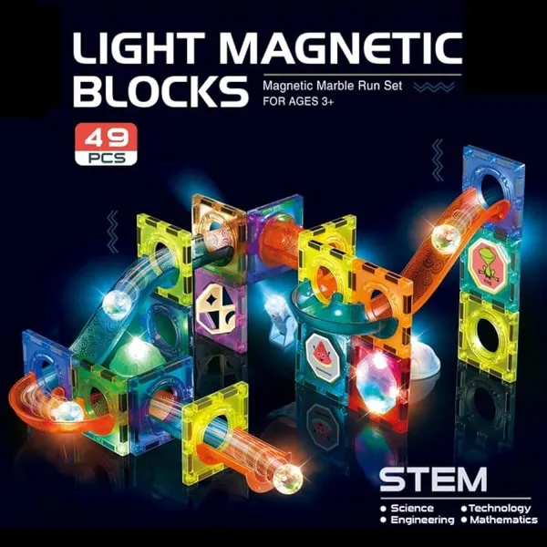 49Pcs_Magnetic_Building_Blocks_With_Lights_(Stem)_Stem_Learning_Multicolor_Marble_Set
