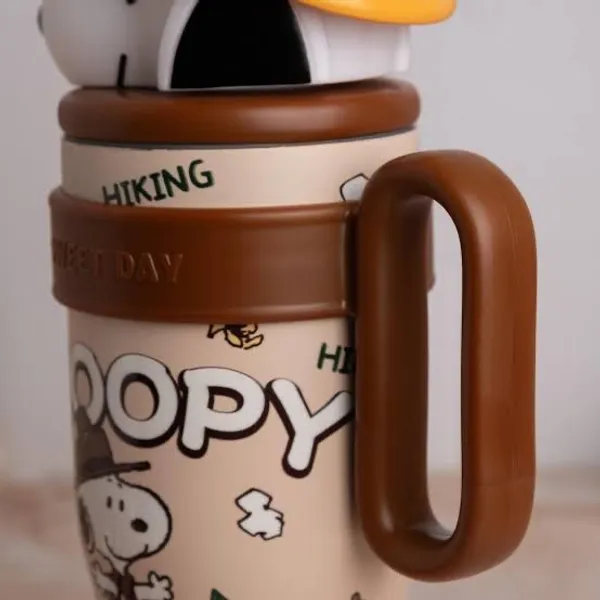 Snoopy_Insulated_Tumbler_with_Straw_&_Handle_|_Cute_Cartoon_Travel_Mug_|_Brown_&_Red