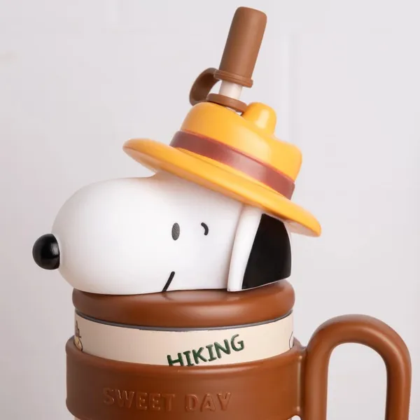 Snoopy_Insulated_Tumbler_with_Straw_&_Handle_|_Cute_Cartoon_Travel_Mug_|_Brown_&_Red