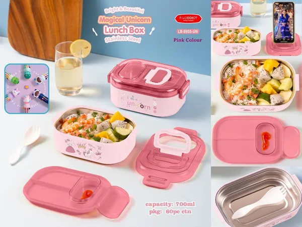 Duomunch_Ss304_Lunch_Box_Dino,_Panda,_Unicorn_Print_700Ml_With_Spoon_&_10-Color_Pen
