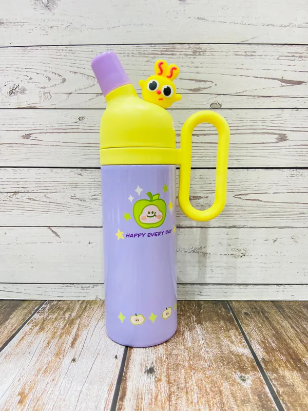 Yellow_Purple_Kawaii_Thermo_Sipper_Bottle_For_KidsDouble_Wall_Stainless_Steel_Cute_Animal_Flask_With_Straw_Cap_Hot_&_Cold_Vacuum_Insulated_Water_Bottle_(350Ml)