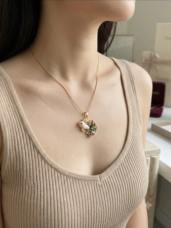 Gold_Bird_&_Green_Floral_Enamel_Pendant_Necklace_Anti_Tarnish_18k_gold_plated