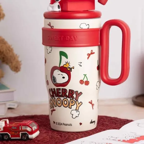 Snoopy_Insulated_Tumbler_with_Straw_&_Handle_|_Cute_Cartoon_Travel_Mug_|_Brown_&_Red