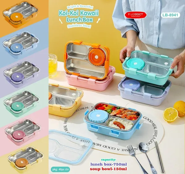 3-Slot_Stainless_Steel_Lunch_Box_750Ml_With_Soup_Bowl_Leak-Proof,_Durable_&_Colourful_Bento_For_Kids_&_Adults