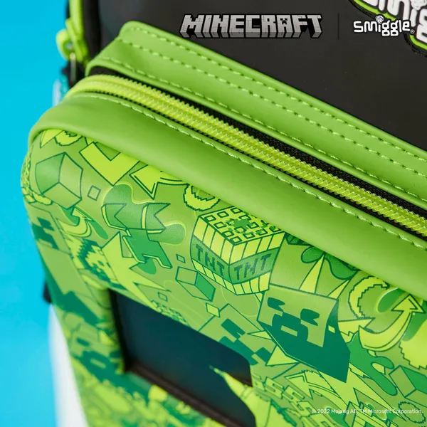 Smiggle_Vibe_16"_Classic_Backpack_3-Compartment_Premium_School_Bag_Laptop_Sleeve_+_Dual_Bottle_Holders_Minecraft