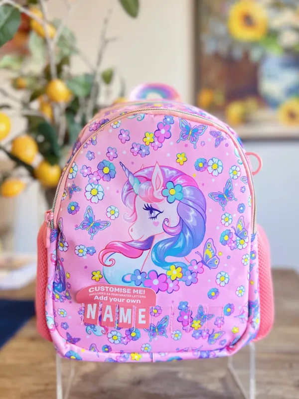 Name_It_All_Unicorn_Customizable_Kids_Backpack_(Age_3-7)_Add_Your_Name_Lightweight_Premium_Bag_In_4_Cute_PrintsDino,_Unicorn,_Mermaid,_Butterfly