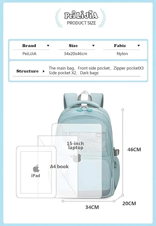 Dailymode_Multi-Pocket_Backpack_18-Inch_Lightweight_Casual_Bag_For_School,_College,_Office_&_Travel_Fits_15"_Laptop_+_A4_Files