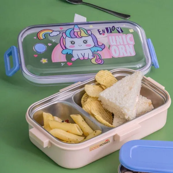 Snack_Stash_Lunch_Box_700Ml_2_Partition_Stainless_Steel_With_Spoon_&_Mini_Container_Dino,_Space_&_Unicorn_Prints_Bpa-Free