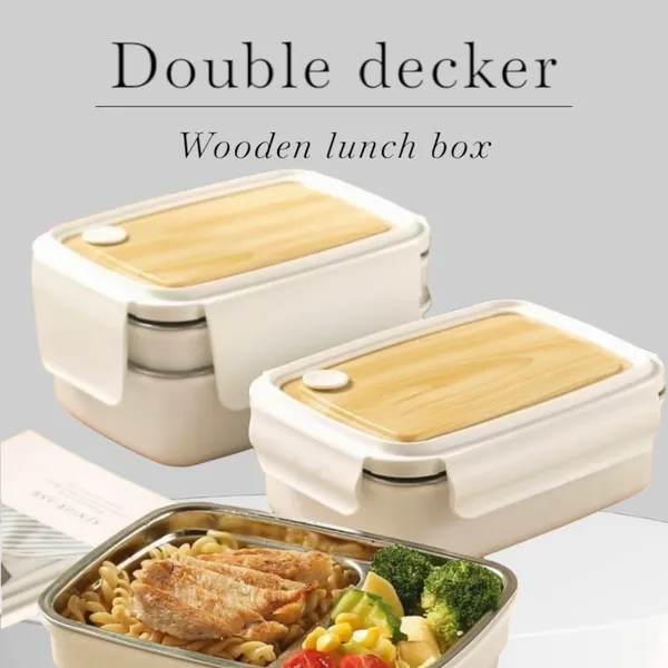 Wooden_Duostack_3-Compartment_Double_Layer_Ss_Lunch_Box_Leak-Proof_Microwave_&_Freezer_Safe_1200Ml_Removable_Inner_Tray