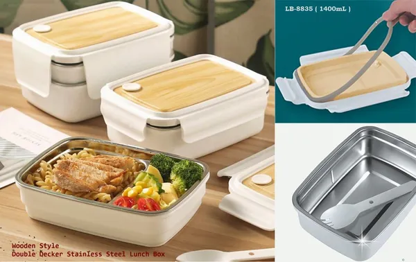 Wooden_Duostack_3-Compartment_Double_Layer_Ss_Lunch_Box_Leak-Proof_Microwave_&_Freezer_Safe_1200Ml_Removable_Inner_Tray