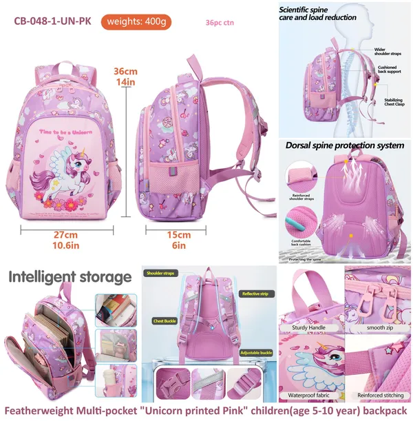 Unicorn_Time_-_Pink_Featherlight_School_Backpack_14-Inch_Pink_Multi-Pocket_Bag_For_Kids_(Ages_510)_Ergonomic,_Waterproof_&_Spine-Safe