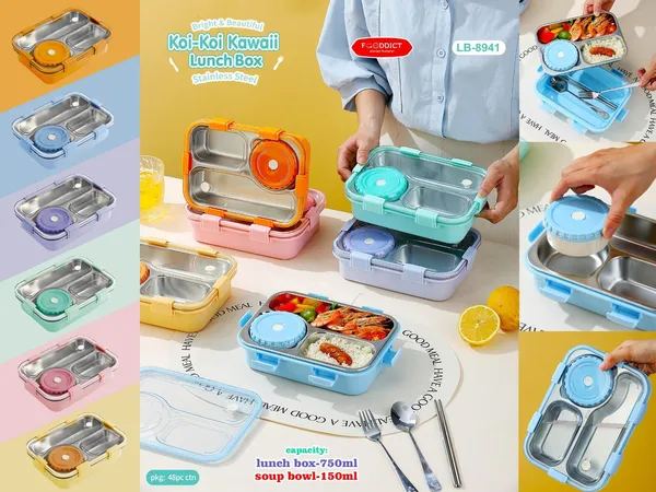 3-Slot_Stainless_Steel_Lunch_Box_750Ml_With_Soup_Bowl_Leak-Proof,_Durable_&_Colourful_Bento_For_Kids_&_Adults