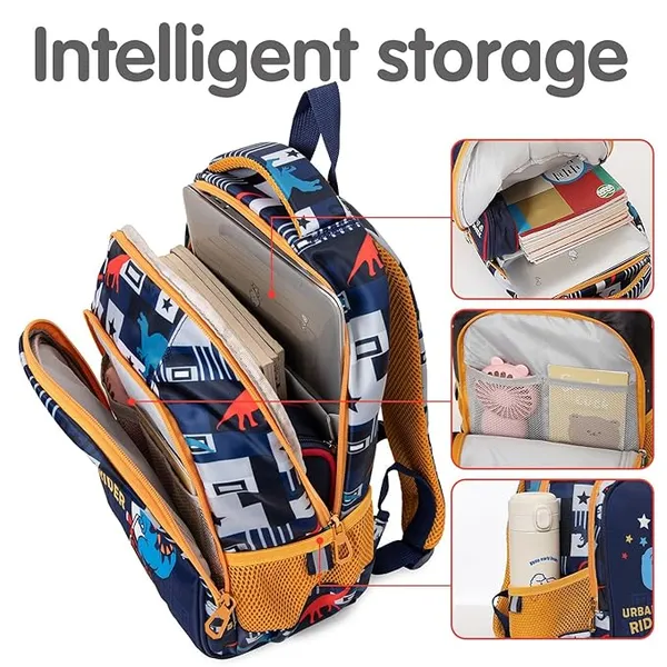 Urban_Roar_Dinosaur_Backpack_14-Inch_Lightweight_Kids_Bag_For_Ages_510_Spine-Safe,_Multi-Pocket_&_Waterproof_School_Bag