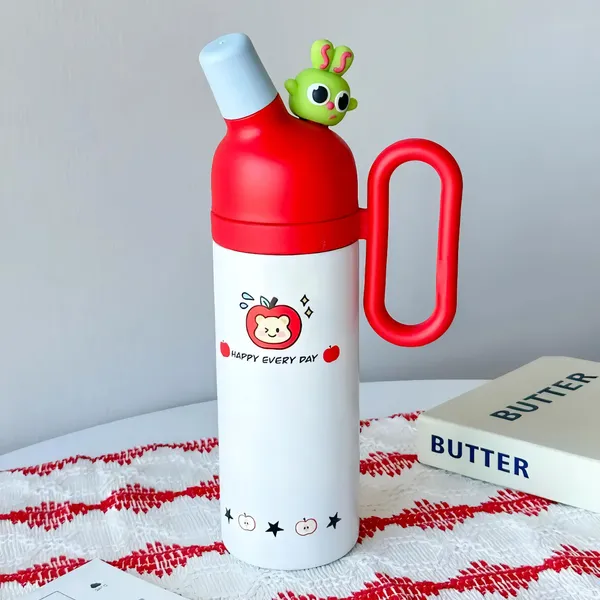 Red_White_Kawaii_Thermo_Sipper_Bottle_For_KidsDouble_Wall_Stainless_Steel_Cute_Animal_Flask_With_Straw_Cap_Hot_&_Cold_Vacuum_Insulated_Water_Bottle_(350Ml)