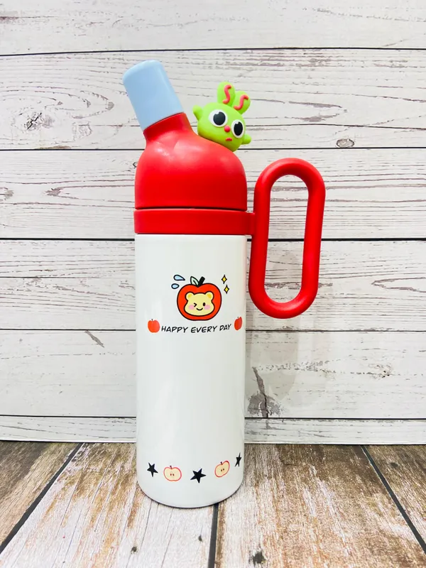 Red_White_Kawaii_Thermo_Sipper_Bottle_For_KidsDouble_Wall_Stainless_Steel_Cute_Animal_Flask_With_Straw_Cap_Hot_&_Cold_Vacuum_Insulated_Water_Bottle_(350Ml)