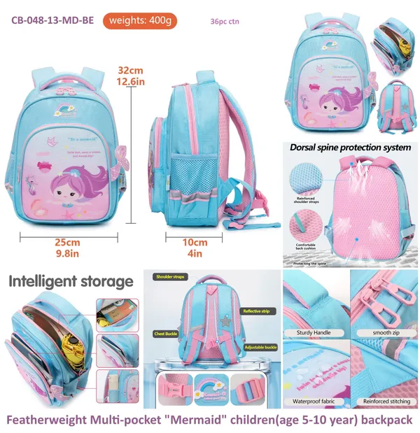 Mermaid_Wishes_Lightweight_Kids_Backpack_12.6-Inch_Multi-Pocket_Bag_For_Girls_(Ages_510)_Spine-Friendly,_Waterproof_&_Cute