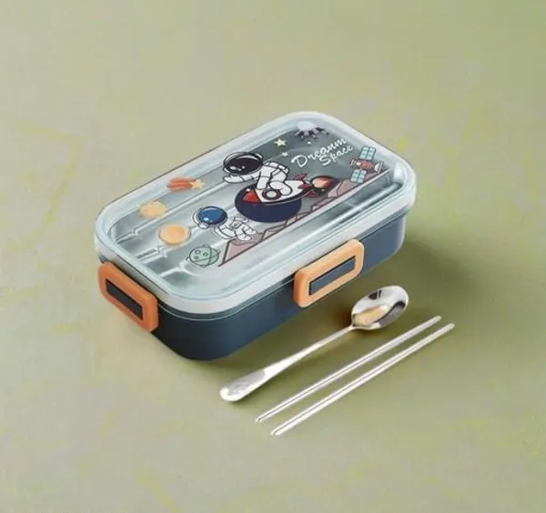 Snack_Stash_Lunch_Box_700Ml_2_Partition_Stainless_Steel_With_Spoon_&_Mini_Container_Dino,_Space_&_Unicorn_Prints_Bpa-Free