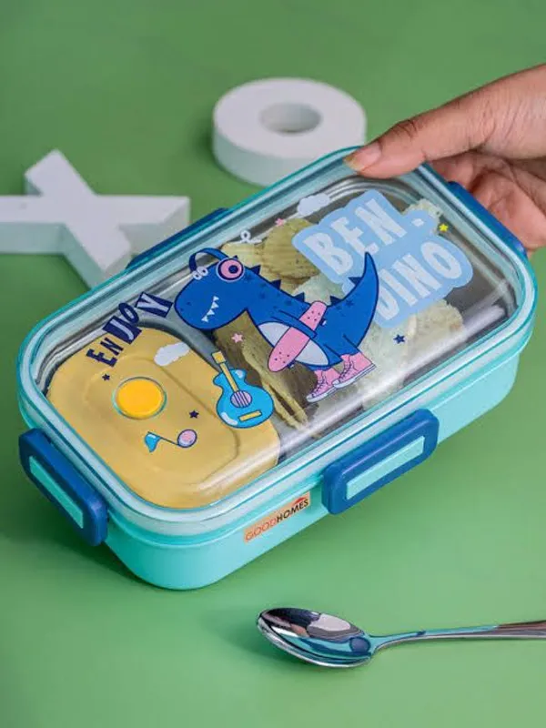 Snack_Stash_Lunch_Box_700Ml_2_Partition_Stainless_Steel_With_Spoon_&_Mini_Container_Dino,_Space_&_Unicorn_Prints_Bpa-Free