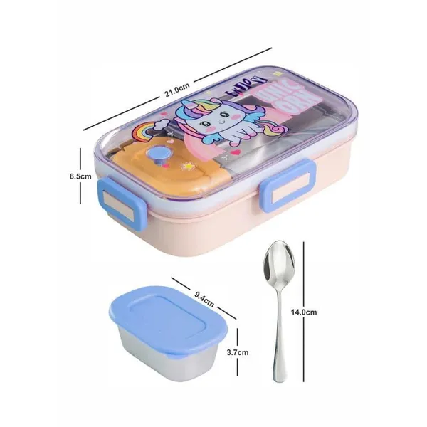 Snack_Stash_Lunch_Box_700Ml_2_Partition_Stainless_Steel_With_Spoon_&_Mini_Container_Dino,_Space_&_Unicorn_Prints_Bpa-Free