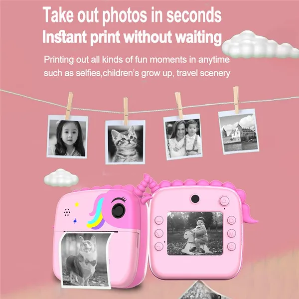UNICORN_PINK_Kids_Print_Camera_Zero-Ink_Kids_Instant_Camera_Hd_Video_+_Print_&_Play_Selfie_Mode_With_Thermal_Paper_&_Silicone_Ring